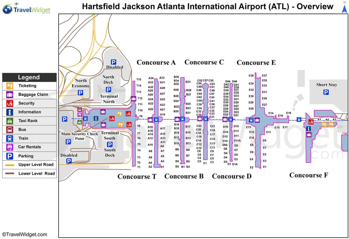 карта на Hartsfield Џексон Атланта Меѓународниот Аеродром