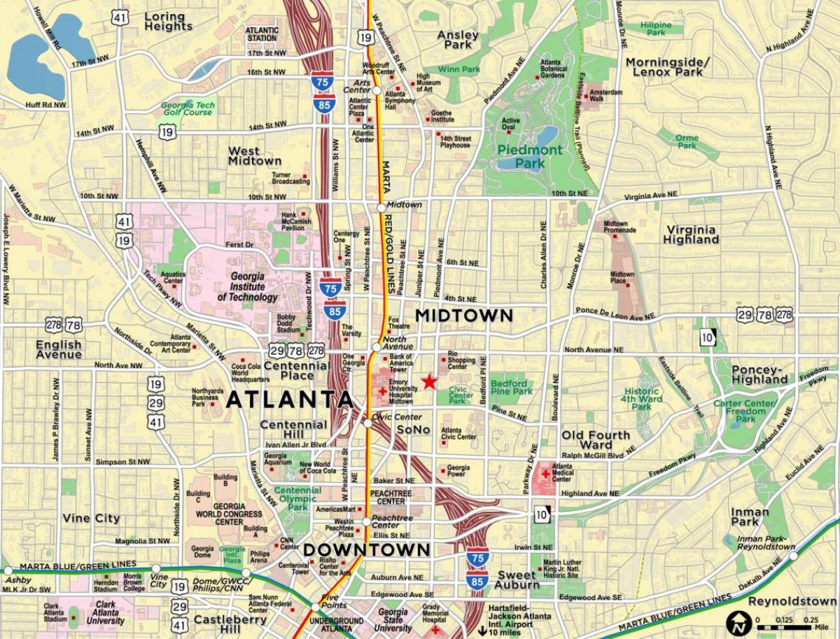 карта на midtown Атланта