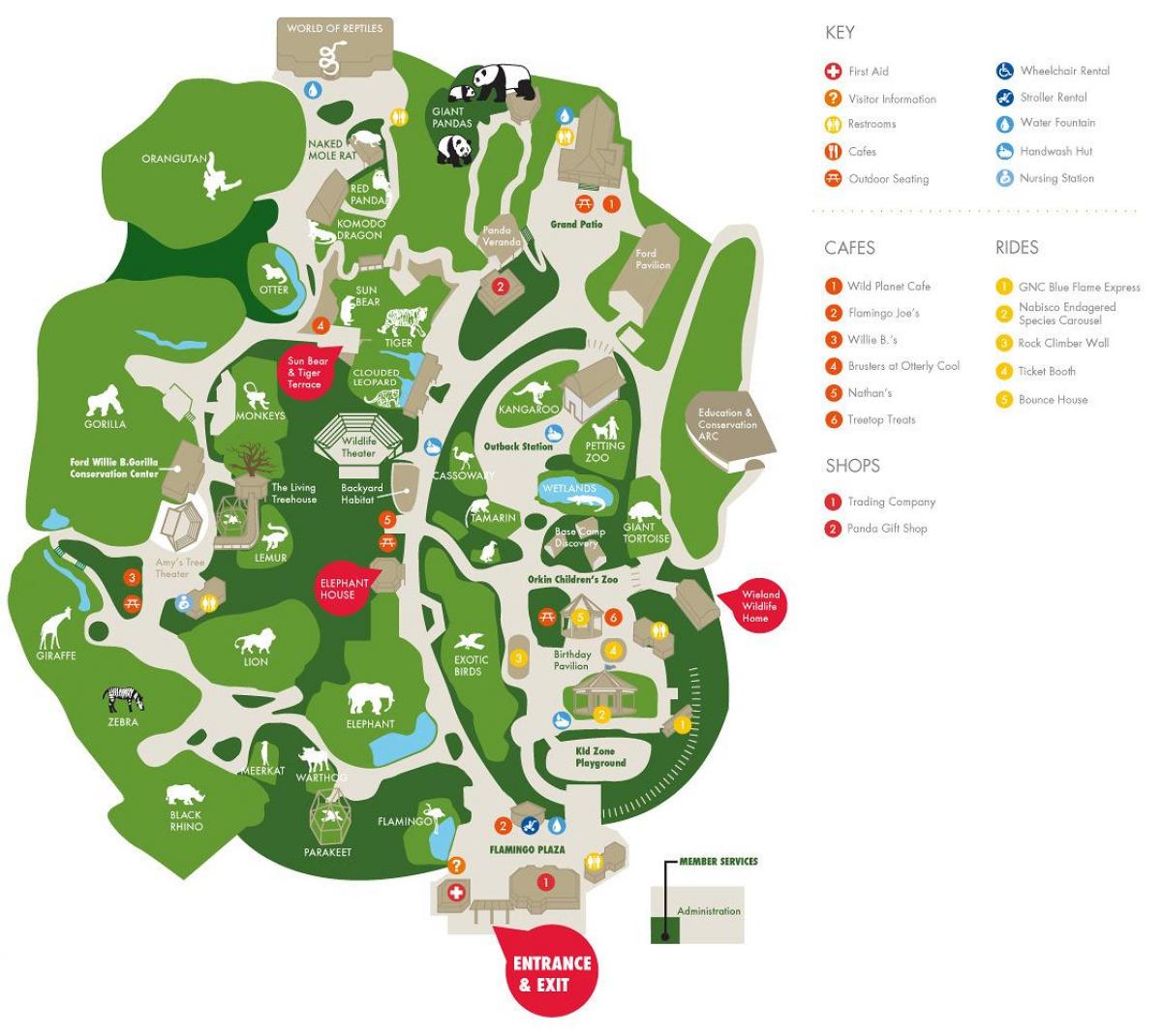 мапа на зоолошката градина Атланта